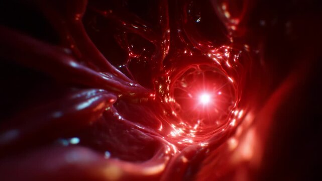 A Fascinating Glimpse Inside a Blood Vessel: Exploring the Intricate, Pulsating Network of Red Tissues and Pulsing Lights Within the Human Body
