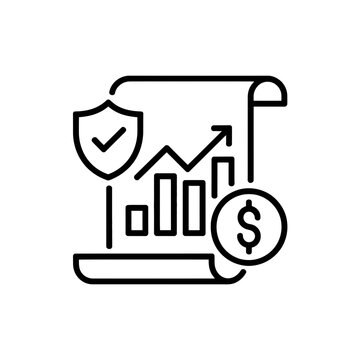 Laptop icon with financial security graph and dollar sign
