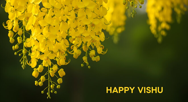 Kerala vishu festival flower kanikkonna yellow blossom cassia fistula golden shower tree floral background celebration tradition spring bloom branch petal nature malayalam