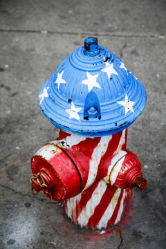 Patriotic Painted Fire Hydrant on City Street