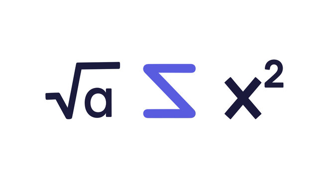 Mathematical symbols: square root, summation, exponent in bold style