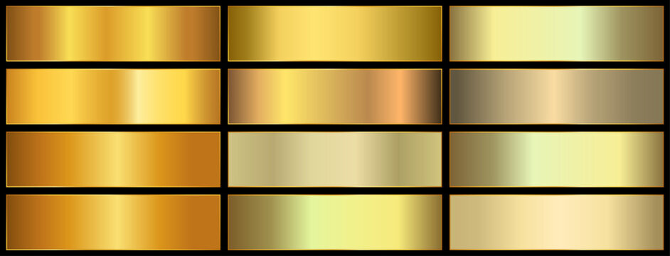 premium royal gold gradients swatch palette. golden metal gradient. realistic golden.