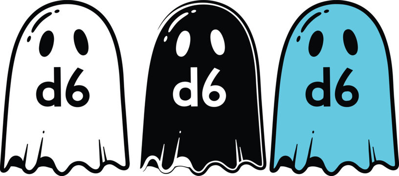Vector graphics of three ghostly dice icons with d6 symbol