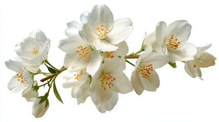 Fototapeta premium White background holds lovely jasmine flowers, arranged neatly.