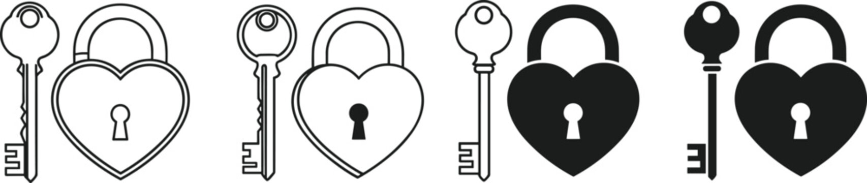 Vector heart shaped locks and keys illustrations