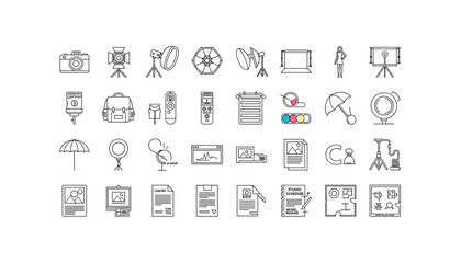 Collection of photography studio equipment and tools for professional use