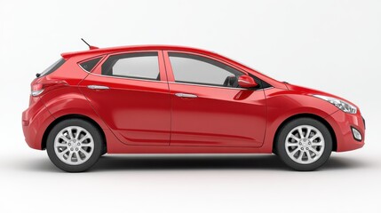 Obraz premium Side view of a clean red compact hatchback car on a white background for automotive catalog display