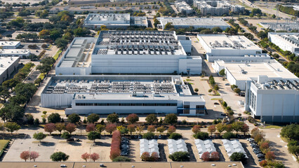 Aerial view of large data center complex in Texas.