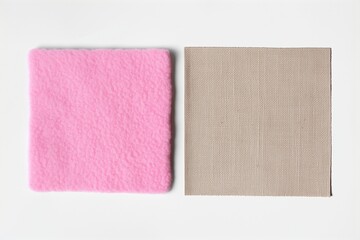 Fototapeta premium Soft pink fleece and smooth beige fabric samples for sensory texture contrast