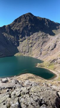Glaslyn Lake and Miner's Track on the Path To Mount Snowdon, Eryri Snowdonia National Park, North Wales, UK