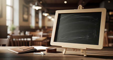 Fototapeta premium Mini Chalkboard on Easel with Notebook Isolated