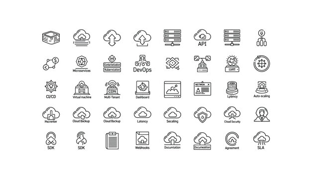 Cloud computing and DevOps icons for modern technology solutions