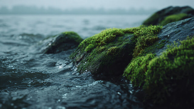 Mousse sur les roches au bord de l'eau