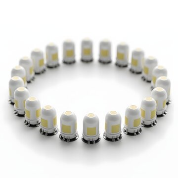 Ring formation of many small white surface mount technology led lights on white background.