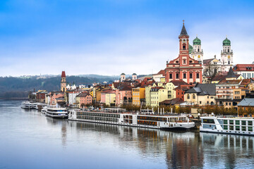 Obraz premium Passau, Germany. Danube river and old town of Passau cityscape view