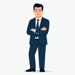 Obraz premium Business A cartoon man in a blue suit with his arms crossed smiling Vector