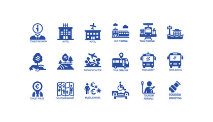 Fototapeta premium Tourism icons for travel and hospitality industry use