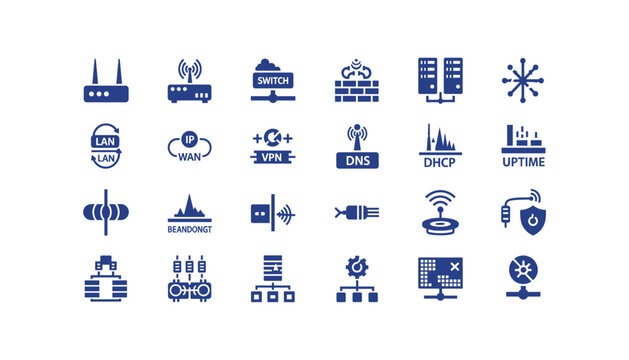 Collection of modern network and technology icons for business and IT infrastructure