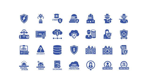 Cybersecurity icons set with protection symbols