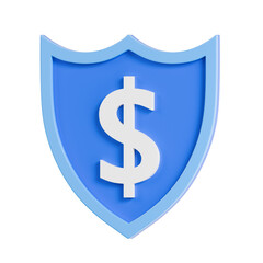 Fototapeta premium 3D illustration of a shield with a dollar symbol representing financial security, protection, insurance and safe transactions