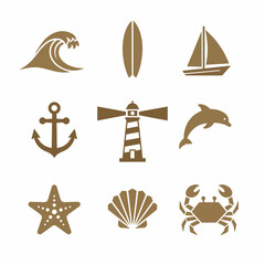 Fototapeta premium Brown nautical icons on white background.
