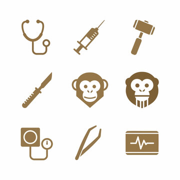 Medical instruments and monkey icons.