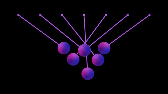 Pendulum video transparent alpha channel with purple and blue spheres swinging rhythmically on black ideal for creative presentations, music videos, and artistic projects.