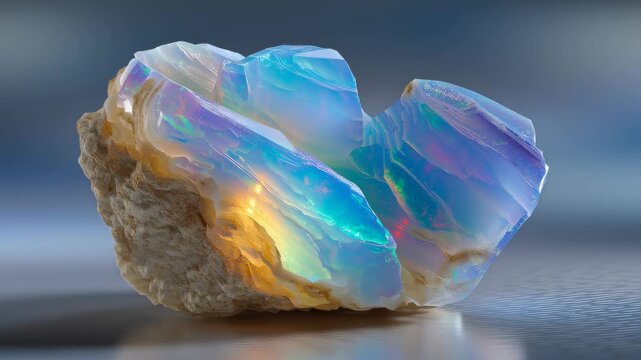 Explore the Beauty of a Single Opal Crystal Under Different Angles and Light Conditions