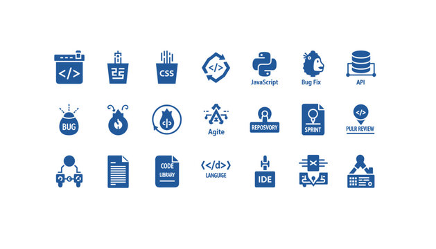 Collection of modern coding and software development icons