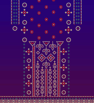 Intricate Blue Chunri Textile Design with Geometric Patterns and Decorative Borders, Cultural Art, Surface Design, Pattern Making, Textile Decoration