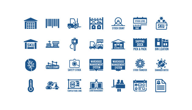 Warehouse management system icons for logistics and inventory control