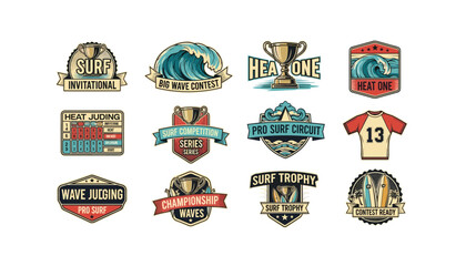 Naklejka premium Vintage surf competition badges and labels for surfing events