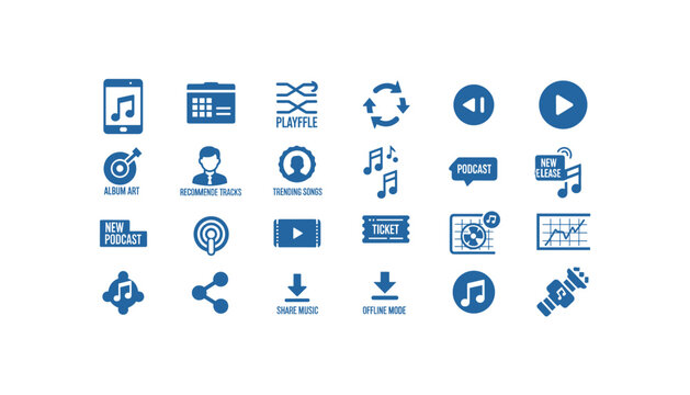 Music app icons for mobile devices and music streaming services