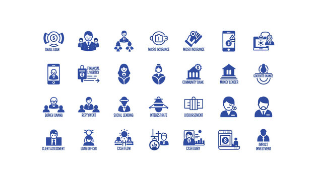 Financial icons for microfinance and banking concepts