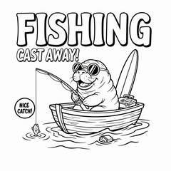 Seal wearing sunglasses fishing boat. © Logo