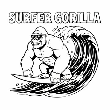 gorilla surfing on a board.