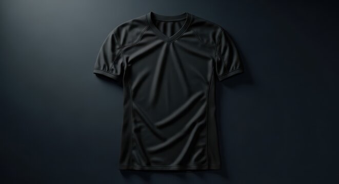 Black blank football jersey mockup for team sportswear branding and athletic apparel promotion on dark background template