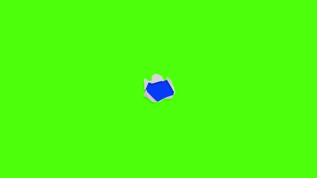 Handcrafted stop motion paper tear transition over green and blue screen