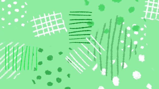 手描き幾何学模様の新緑ループアニメーション動画、右回り