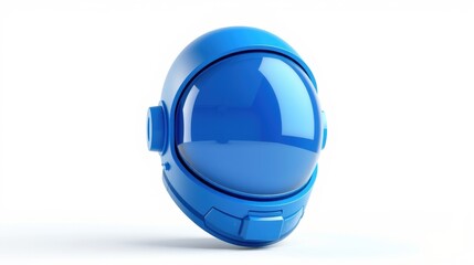 Fototapeta premium Blue astronaut helmet isolated. Smooth plastic surface reflects light, creating soft shadows. Minimalist design, futuristic aesthetic.