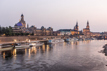 Fototapeta premium Evening skyline of Dresden with Elbe river, Germany