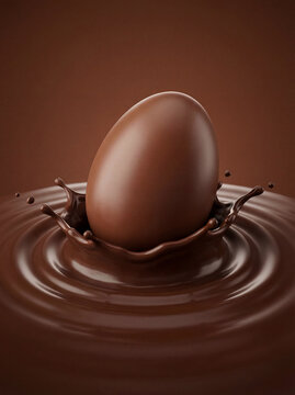 Chocolate Easter Egg Splash in Melted Chocolate on Brown Background