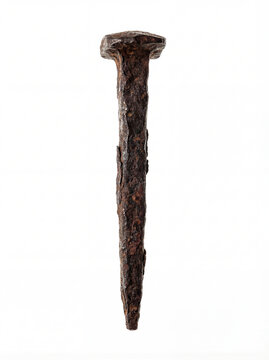 Ancient Roman Crucifixion Iron Nail Isolated on White Background