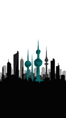 Obraz premium Silhouette of the Kuwait City skyline featuring iconic towers and modern skyscrapers against a white background.
