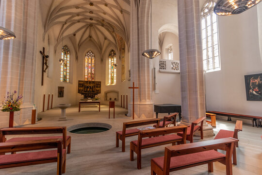 LUTHERSTADT EISLEBEN, GERMANY - JUNE 21, 2022: Interior of the St. Peter and Paul church in Lutherstadt Eisleben, Germany
