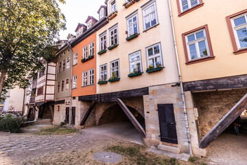 Fototapeta premium Kraemerbruecke medieval arch bridge with half-timbered houses in Erfurt, Germany