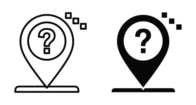Map pin location icon with question mark symbol for unknown destination navigation gps tracking search find help support web interface