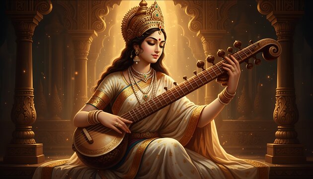Illustration of the saraswati puja for vasant panchami