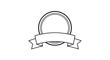 Fototapeta premium Minimalist Round Badge with Ribbon Banner Outline on Isolated White Background