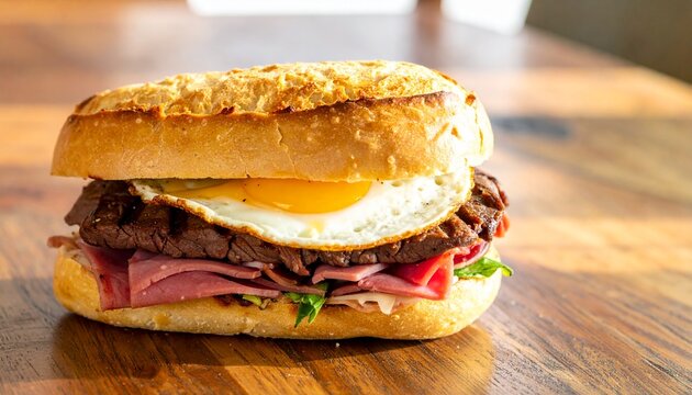 Uruguayan Chivito Steak Sandwich with Egg and Ham
